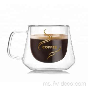 Logo Custom Double Wall Glass Coffee Cawan Cawan